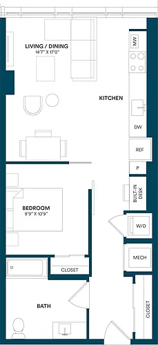 Floor plan 1 Bed/1 Bath JR-B1 TYP 02