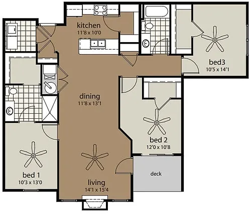 Floor plan 3B 1428 sf