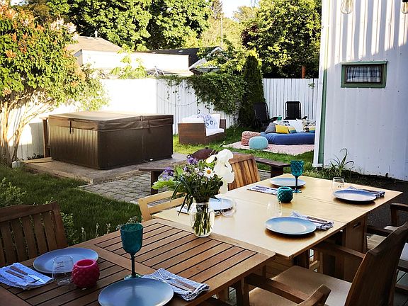 Backyard ready to entertain with table seating for 10 included.
