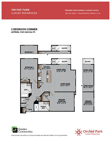 Floor plan $3.23/sq.ft. - Two Bedroom Corner