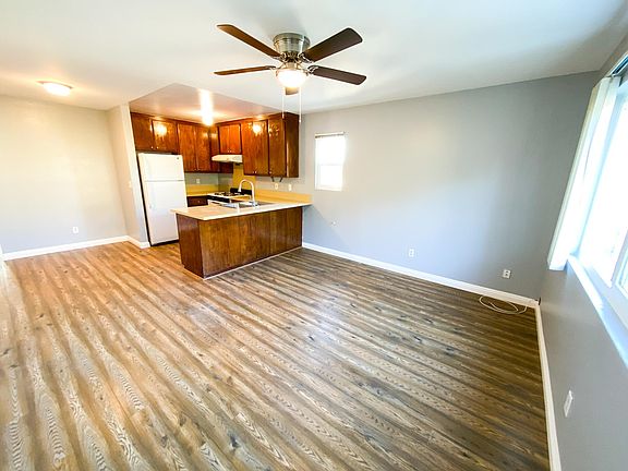 Living room, kitchen and dining area.