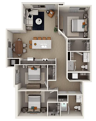 Floor plan 3 Bedroom/2 Bath - Style A (Live/Work Styles Avail