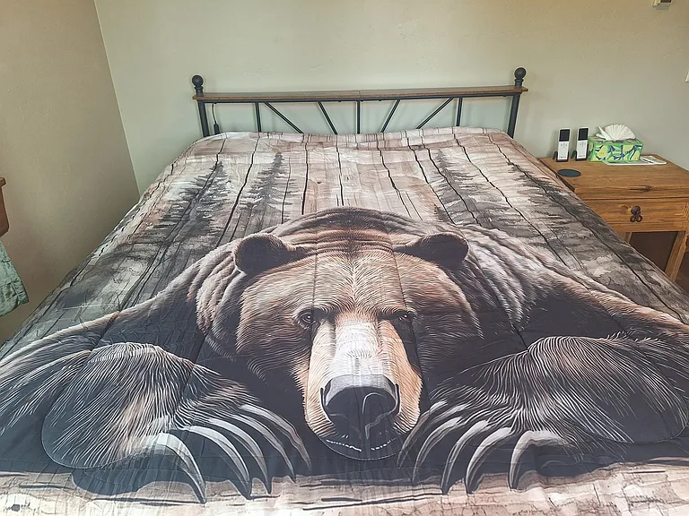 Queen bed in back master bedroom.