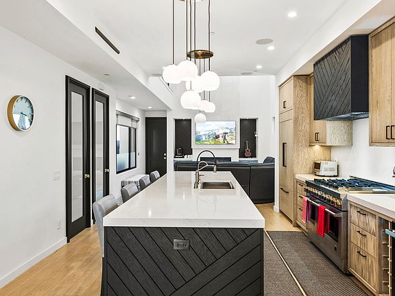 Large kitchen island with barstool seating