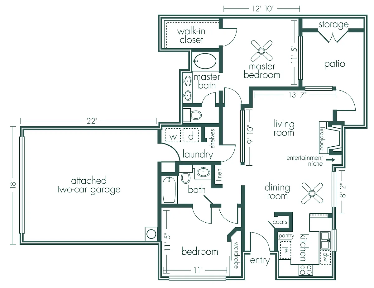 Floor plan Pegasus - Two Bedroom/Two Bath 1,151 Sq Ft