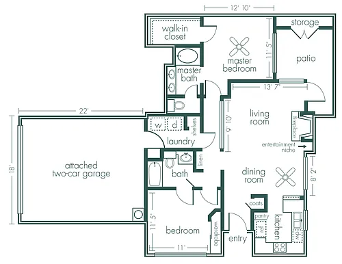 Floor plan Pegasus - Two Bedroom/Two Bath 1,151 Sq Ft