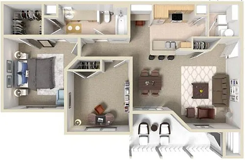 Floor plan B1 2/1 938 sf