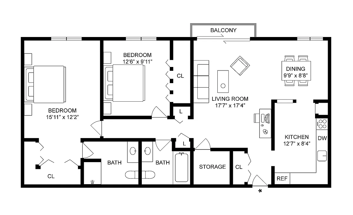 Floor plan 2BD x 2BA Premier