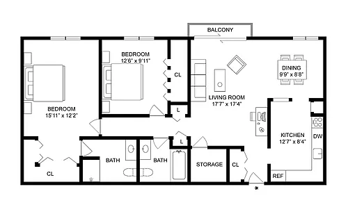 Floor plan 2BD x 2BA Premier