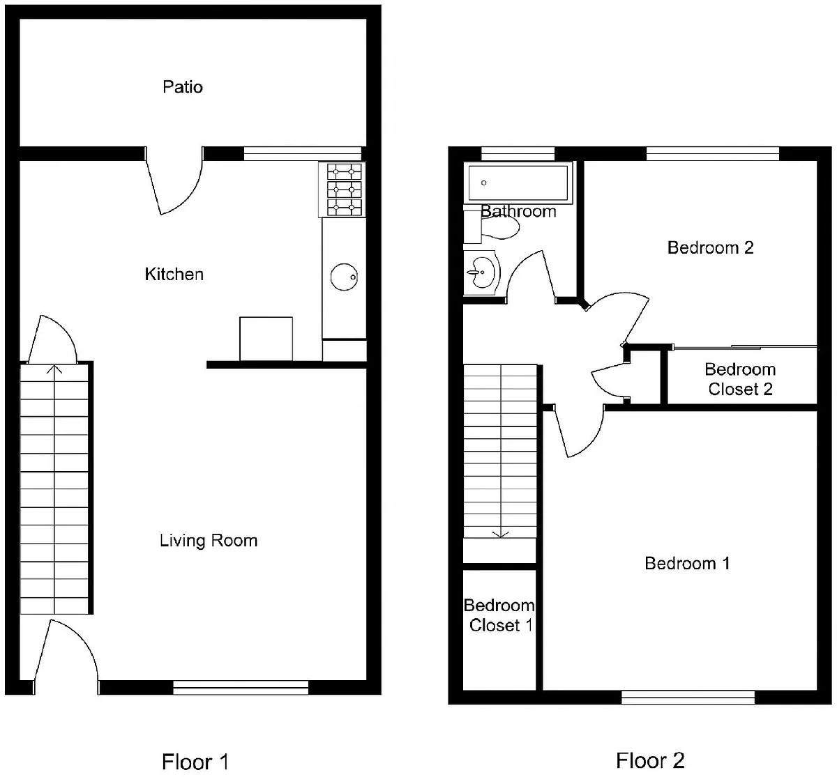 Floor plan 2 Bed 1 Bath Townhome