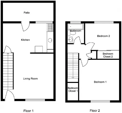 Floor plan 2 Bedroom 1 Bath Townhouse