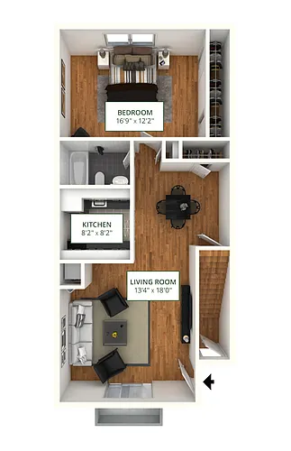 Floor plan 1BR 1BA w/Basement (740 SF)
