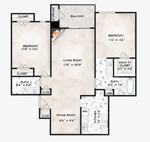 Floor plan Remodeled 2 Bedroom