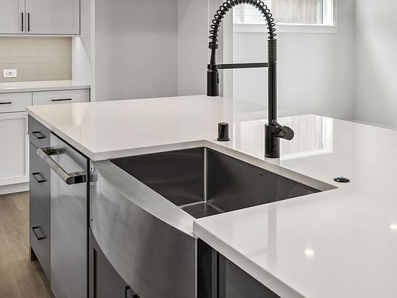 Farmhouse sink with touch-free faucet