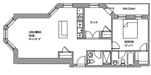 Floor plan Two Bedroom with Patio