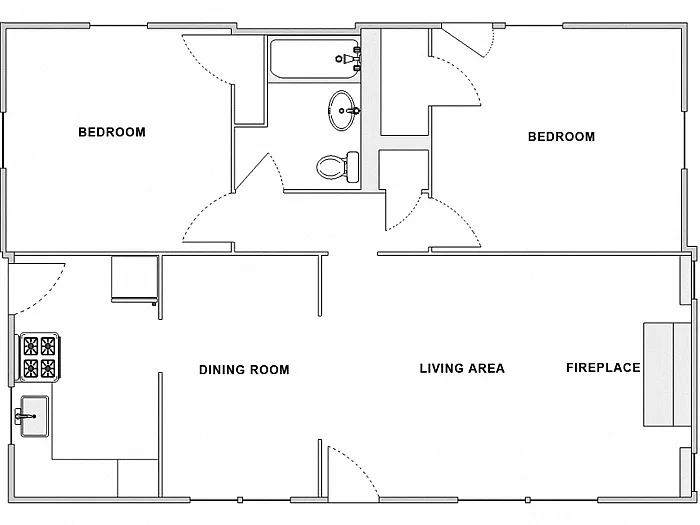Floor plan 2 Bed / 1 Bath: Type E