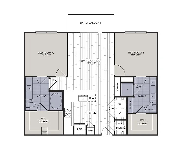 Floor plan B1 - Two Bedroom, Two Bathroom