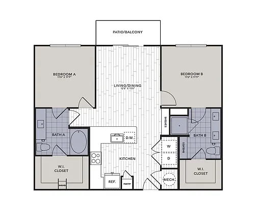 Floor plan B1 - Two Bedroom, Two Bathroom