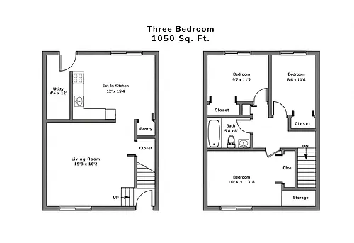 Floor plan 3 Bedroom | 1 Bath