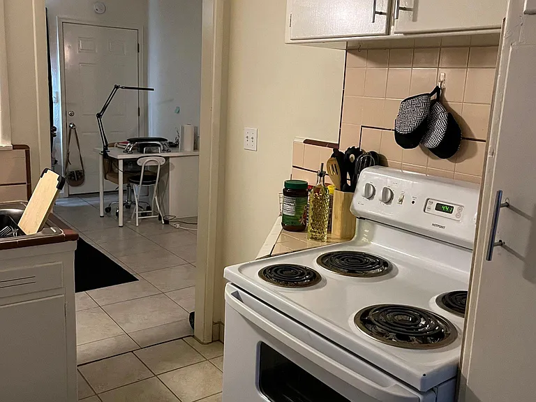 Kitchen leading into living room
