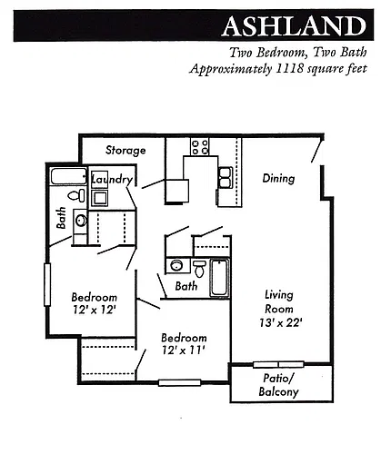 Floor plan 2 Bedroom 2 Bath Ashland
