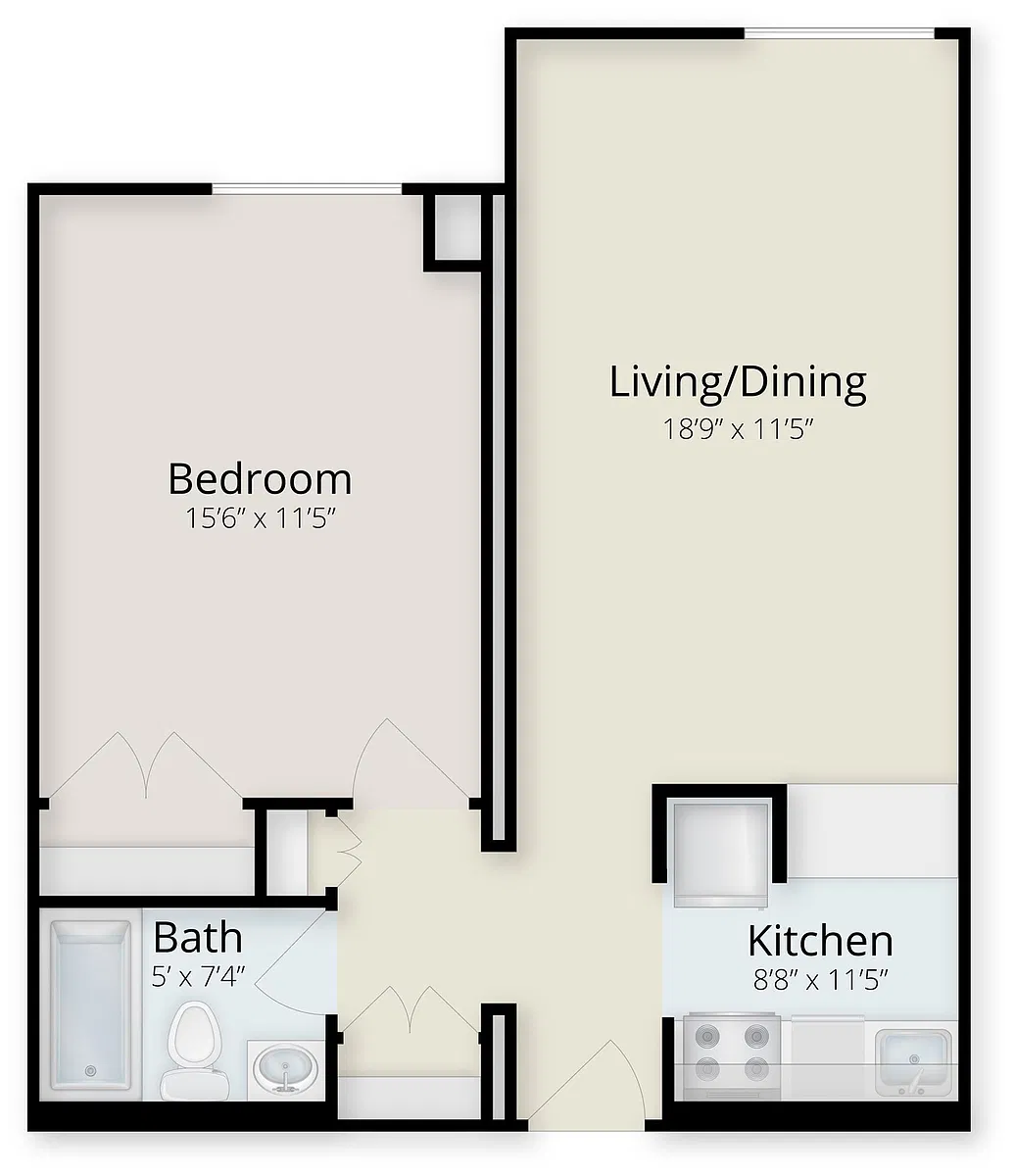 Floor plan Village at Brookline One Bedroom Flat