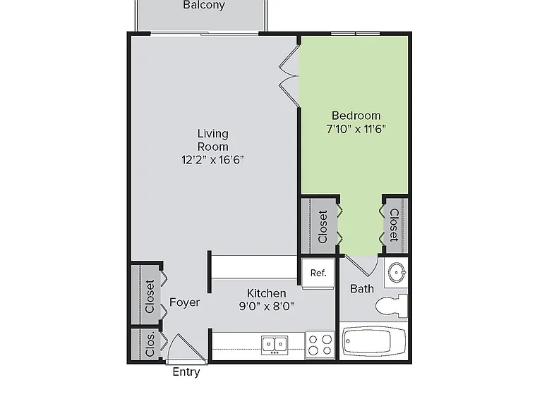 Partially Renovated, 1 Bedroom, 1 Bath (600 sq ft) Floor Plan Partially Renovated, 1 Bedroom, 1 Bath (600 sq ft) Floor Plan
