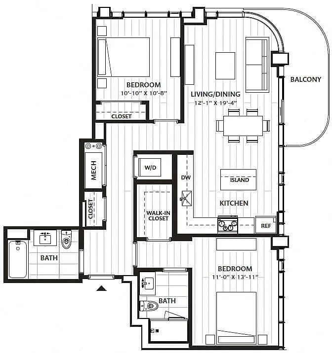 Floor plan 2 Bed/2 Bath-B2
