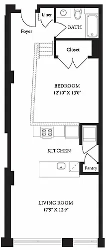 Floor plan LS-F One Bedroom, One Bathroom