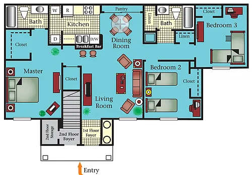 Floor plan Three Bedroom Two bath 60%