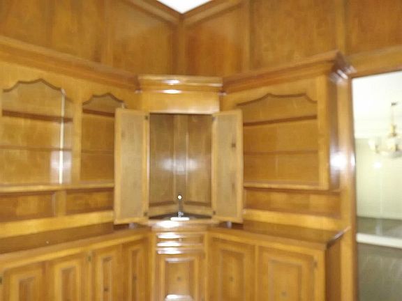 A closer view of the cabinets and paneling