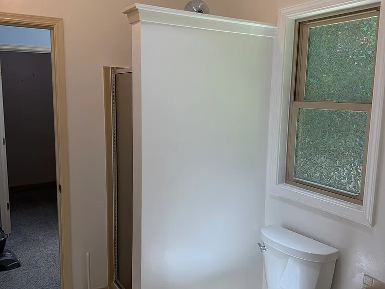 Vaulted ceilings, skylight and window w/opaque glaze in master bathroom for maximum light while maintaining privacy.
