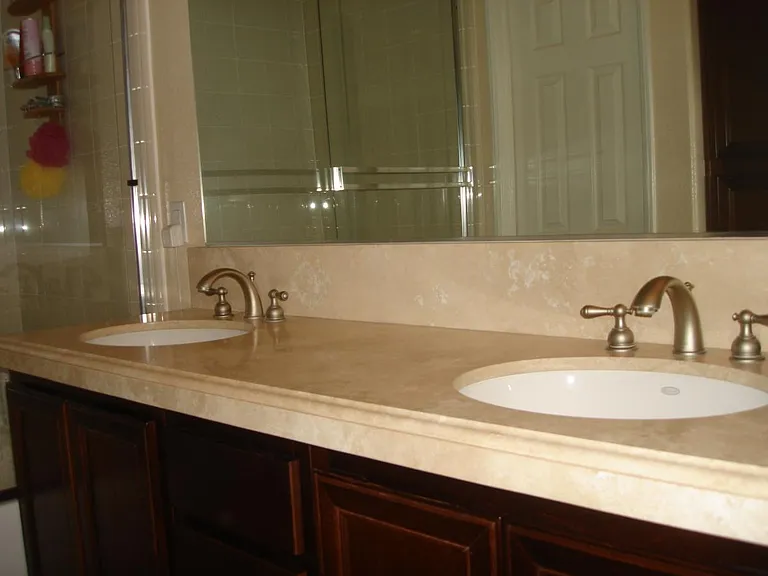 Master bath with solid stone countertops