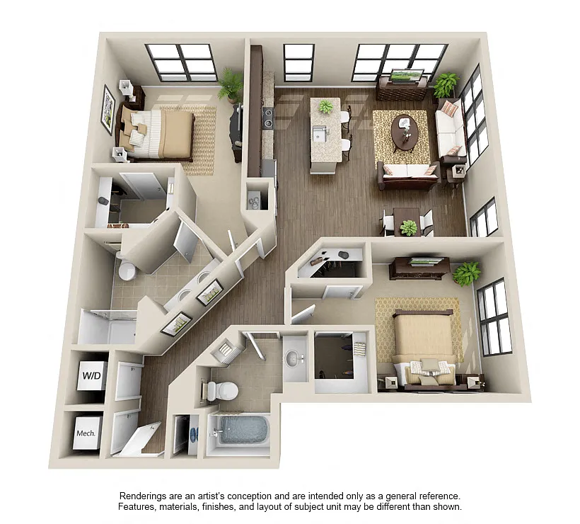 Floor plan 2 Bed 2 Bath-Hearthstone