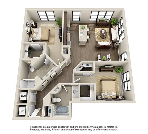 Floor plan 2 Bed 2 Bath-Hearthstone