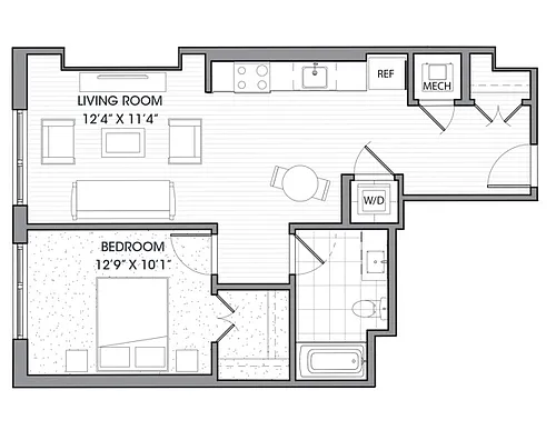Floor plan One Bedroom One Bath (720 SF)