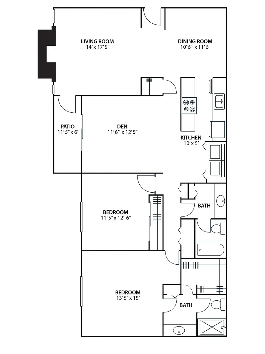Floor plan 2BR 2BA (1520 SF)