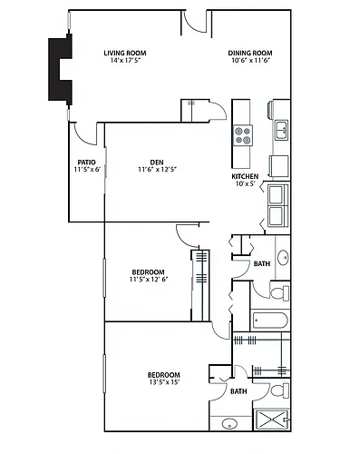 Floor plan 2BR 2BA (1520 SF)