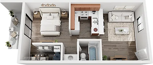 Floor plan Jr 1 Bedroom x 1 Bath - Standard