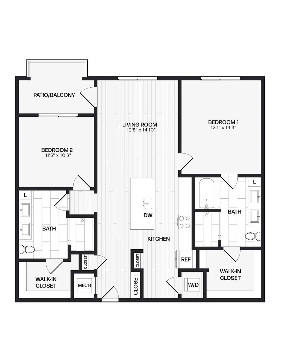 Floor plan 2 Bed/2 Bath-B1