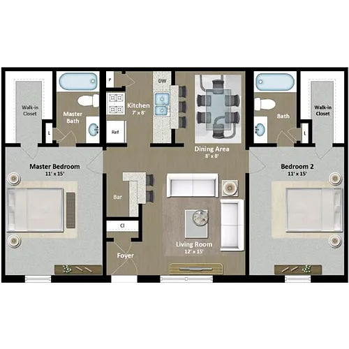 Floor plan 2 Bed 2 Bath C