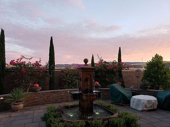 backyard fountain and view