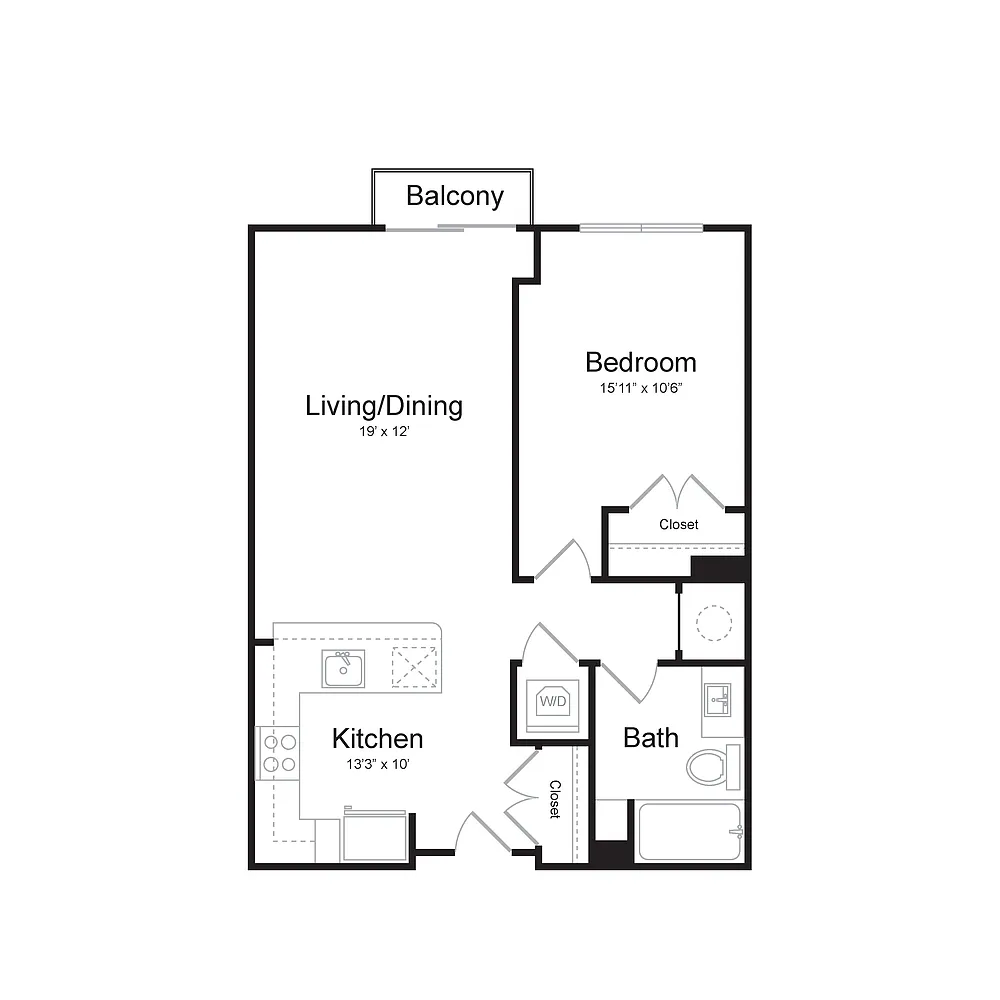 Floor plan One Bedroom/One Bath (1B-A) Balcony