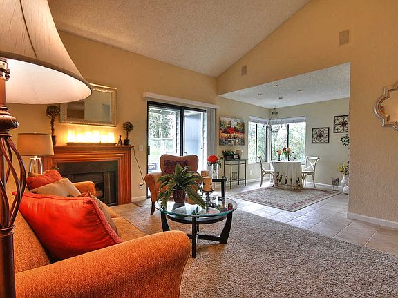 Living room with vaulted ceilings