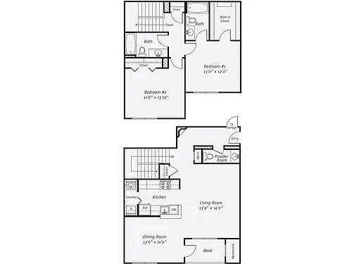 Floor plan 2 Bed/2.5 Bath-The Daly TH Garage