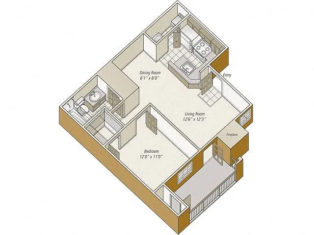Floor plan 1 Bed/1 Bath-A2