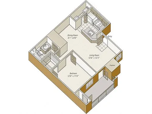 Floor plan 1 Bed/1 Bath-A2