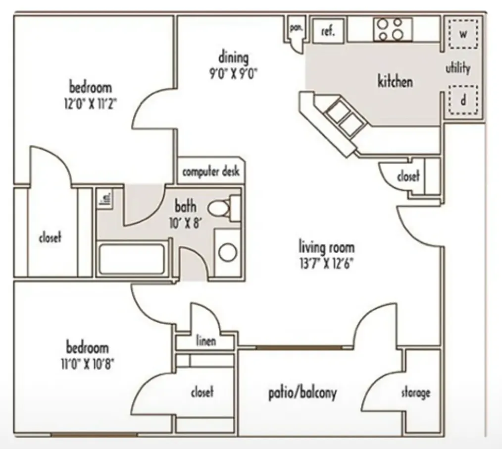 Floor plan 2 Bedroom 1 Bathroom