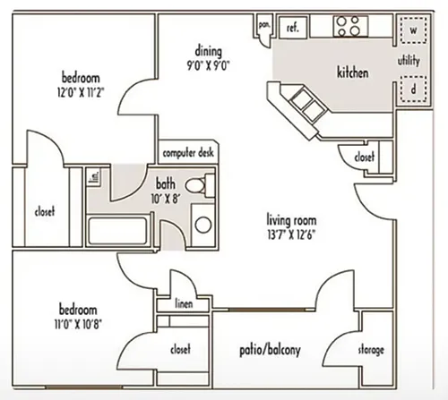 Floor plan 2 Bedroom 1 Bathroom