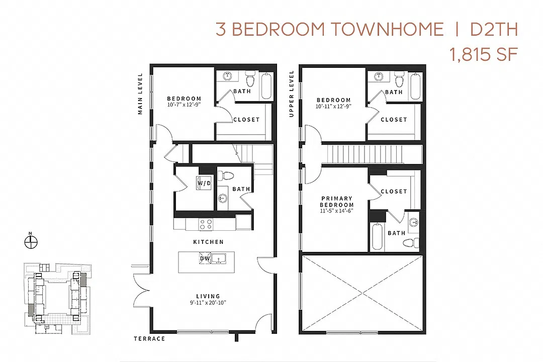 Floor plan Three Bedroom Townhome D2th